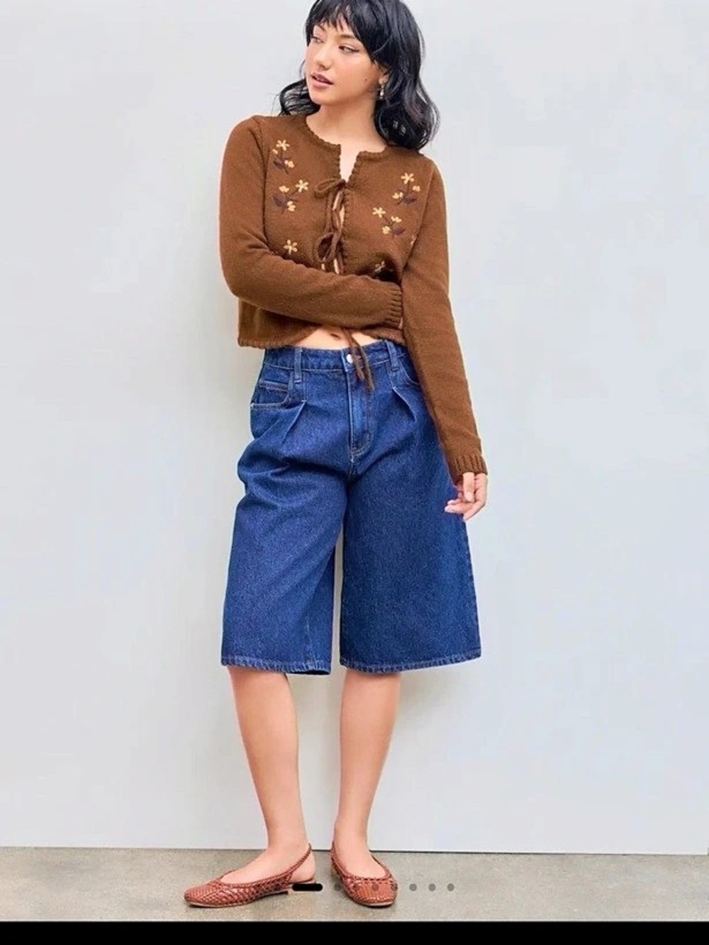 CIDER Floral Embroidery Knotted Cardigan Brown XL - Picture 2 of 10